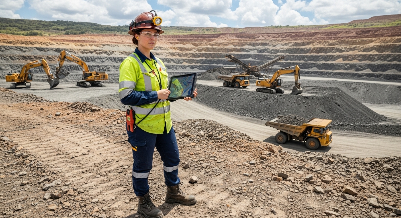 Operações de mineração em campo